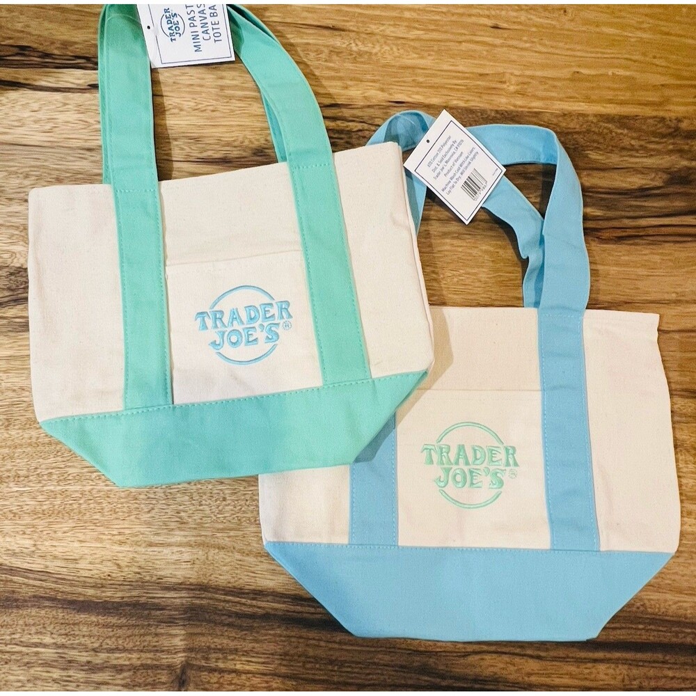 Trader Joe’s 2026 MINI Tote Bags Pastel Reusable (2 Pack) Blue/Green NEW Giftbag